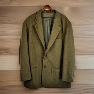 Vtg‎ Sport Coat Green Wool/Poly/Cashmere XL 3/2 Roll Country Jacket Crisp Hand